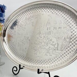 Gorham Silver Decorated Tray | Seasons Of Blossom | Winter Country Scene